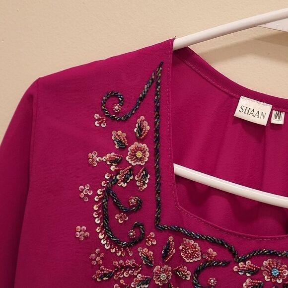 SHAAN Tunic/Dress‎ Style Top Beautiful Beading,Side Slits, Ombre Fade - Picture 2 of 10